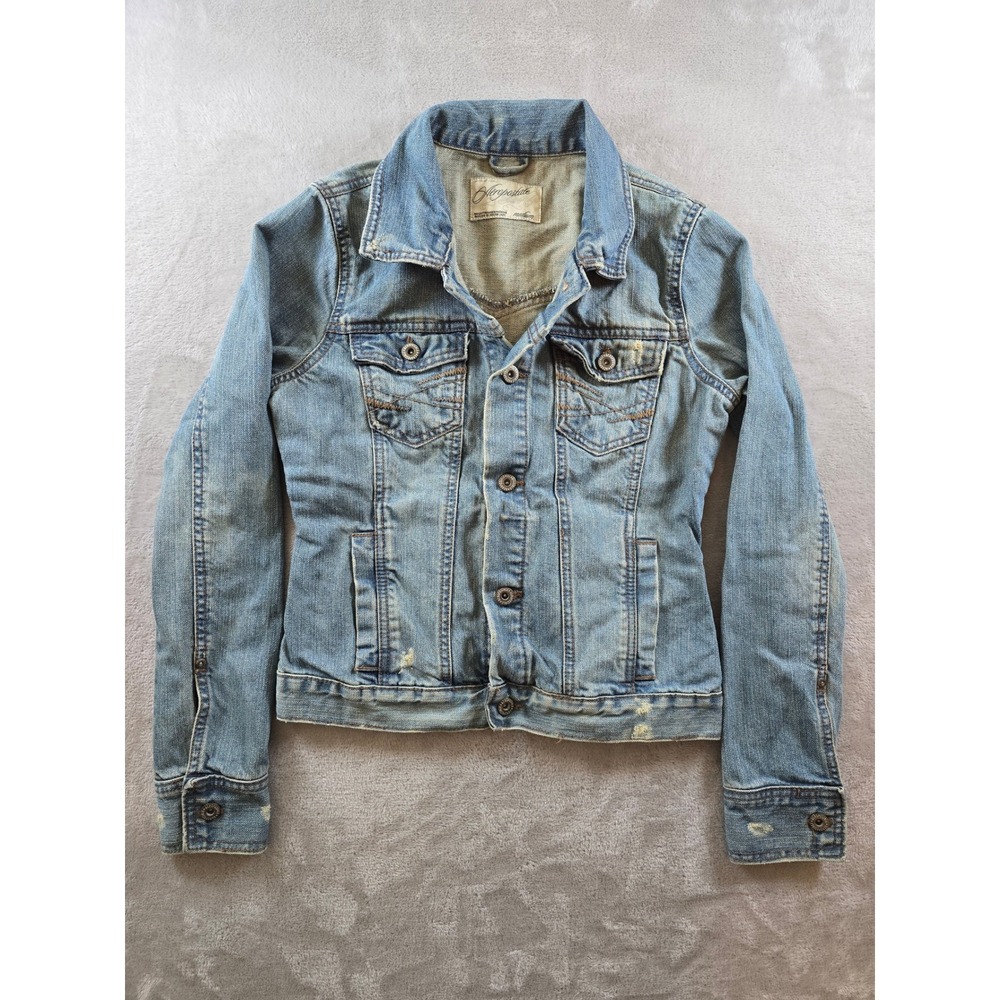 Aeropostale Denim Jacket Juniors M Blue Pockets Distressed Jean Jacket Y2K *Read